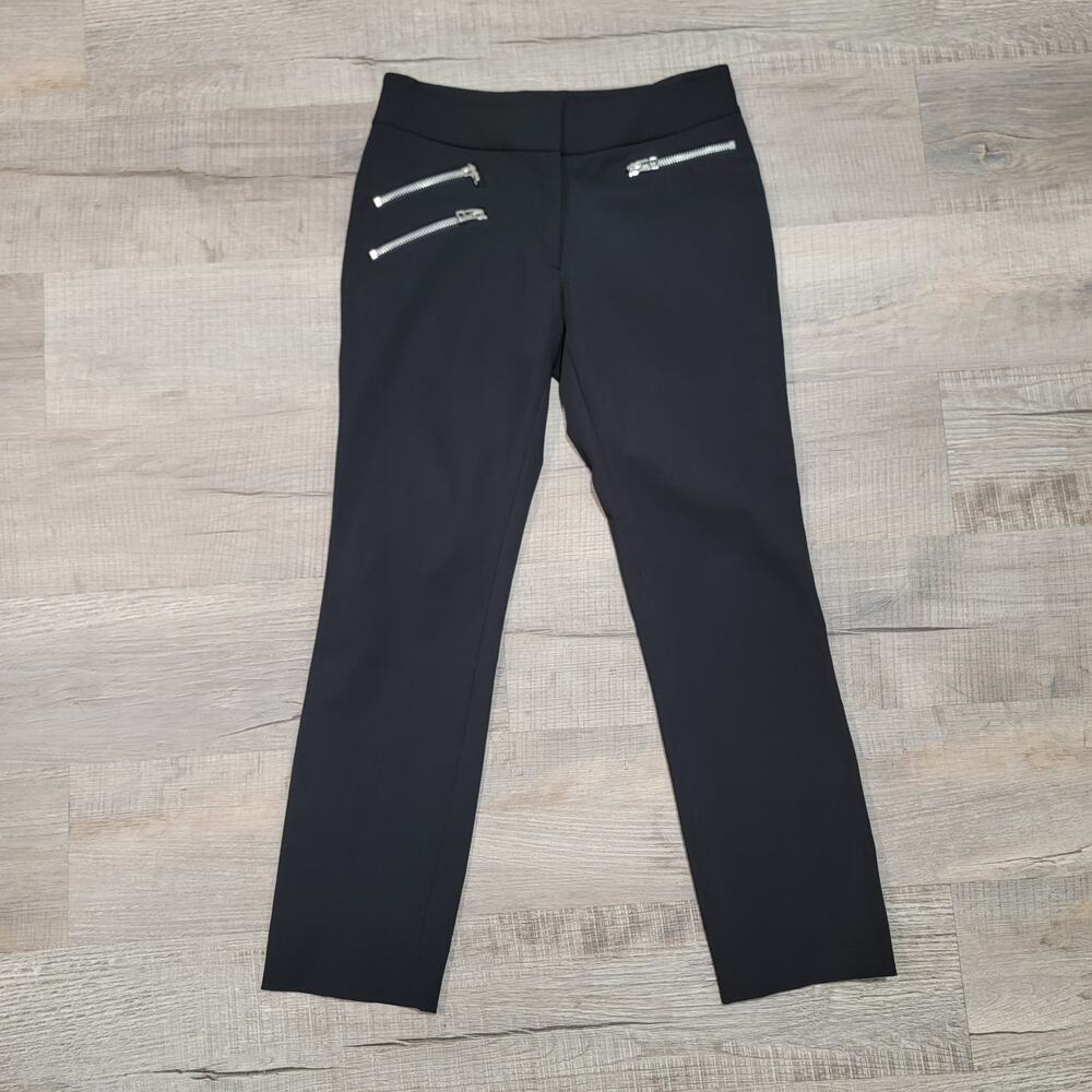 Veronica Beard Size 0 Straight Leg Ankle Crop‎ Zipper Dress Pants Black Trouser